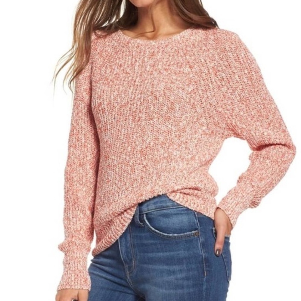 Free People Electric City Pullover Sweater Orange White linen Knit women’s xs